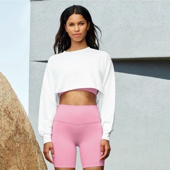 Alo Double Take Cropped Pullover in White - Picture 4 of 12